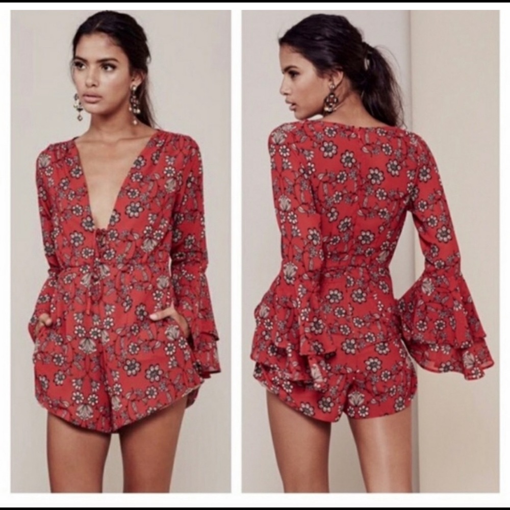FOR LOVE AND LEMONS - PIA ROMPER - RED FLORAL - SIZE M